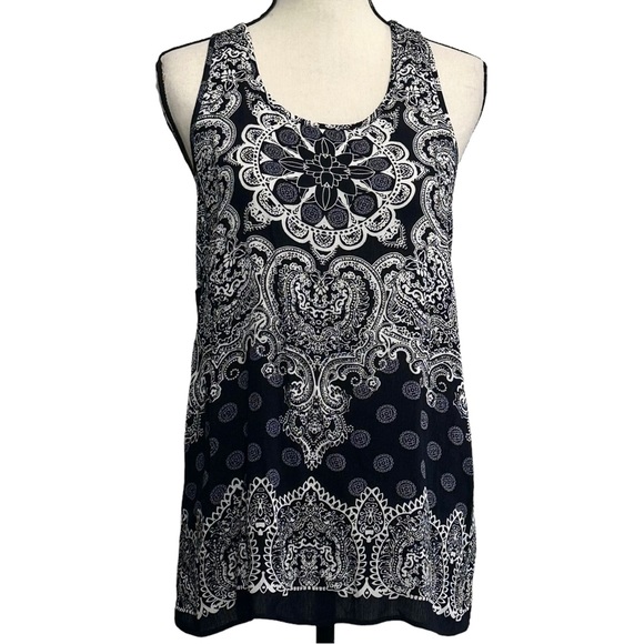 Philosophy Blouse M Paisley Racerback Black - Picture 1 of 8